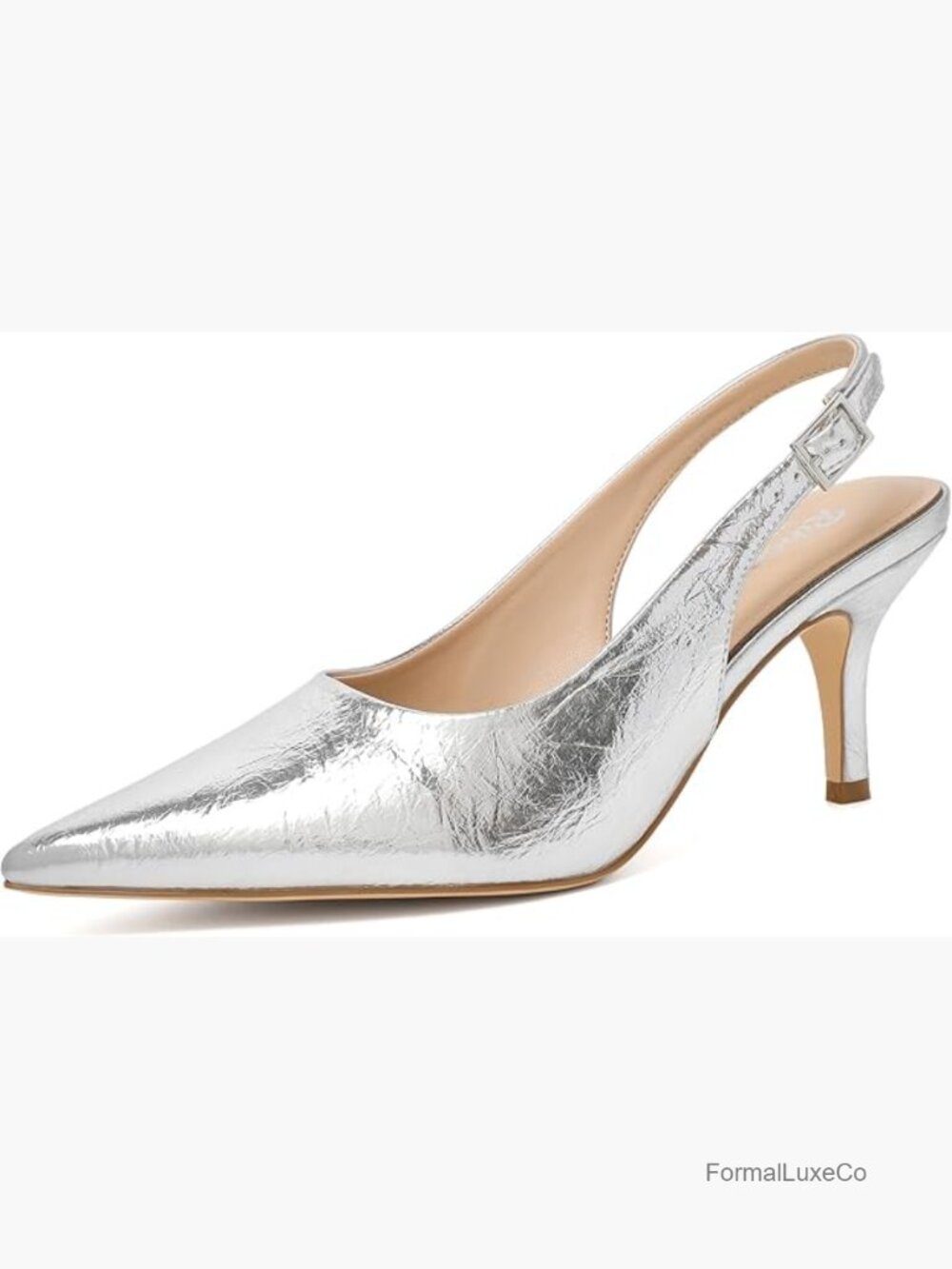 Slingback Kitten Heels Closed Pointy Toe Ankle Strap Low Heel Pumps Wedding